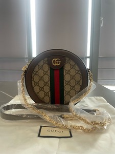 【闲置新】 Gucci GG圆形小圆饼 链式肩带 帆布包 复