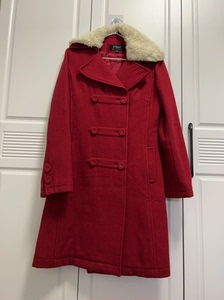 艾格ES暗红色羊绒羊毛大衣女中长款秋冬韩版宽松小个子羊毛呢外