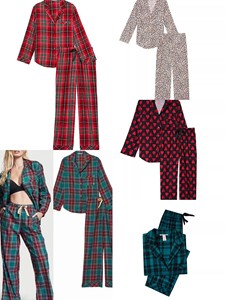 维密正品代购，多款多色长袖长裤睡衣套装 ，图1绿红格子XS现