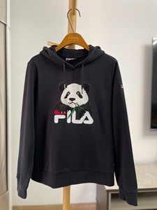 FILA 斐乐 熊猫刺绣纯棉连帽卫衣女帽衫 重工艺熊猫刺绣