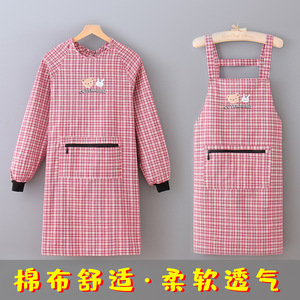 女士围裙漂亮时尚2024新款网红倒褂带袖厨房家用加厚棉布罩衣做饭