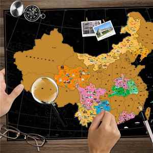 中国旅游打卡刮刮地图旅行足迹记录可标记世界地图背景墙装饰画