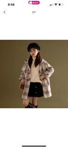 富罗迷 【夹棉加厚呢大衣】冬季女童韩版宽松保暖格纹外套130