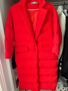 全新，橘红色质感纹理棉衣，西装领棉衣，长款，s码，100斤以