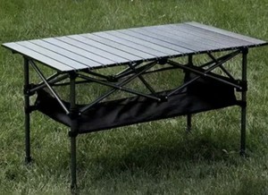 【一张可升降带网兜的桌子】自由调节桌子户外折叠网兜桌碳钢金野