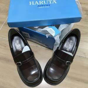 haruta 4711 棕色 方头 制服鞋 中跟 厚跟 日制