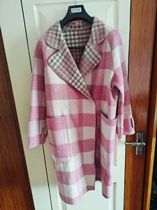 Eptison/衣品天成 粉色格子双面羊毛呢外套，中长款 L