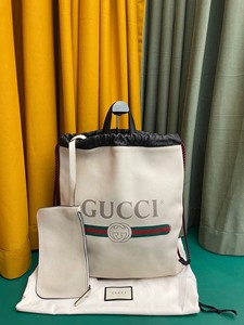 【二手97】Gucci白色全皮款字母logo 子母袋款双肩书