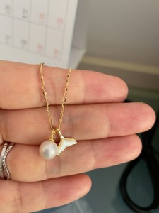 纯银珍珠贝母项链和耳钉一套，，海豚款，淡水珍珠，149出，不