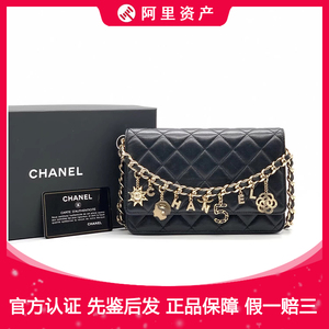 正品[9.8新]香奈儿/Chanel限量徽章款黑金大mini链条单肩斜挎包