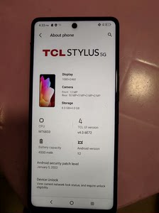 TCL品牌，型号STYLUS5G手机外观漂亮，内存8+128