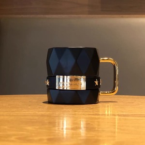 【全新包邮】星巴克黑金系列杯子限量版黑色棱面陶瓷马克杯竖条纹
