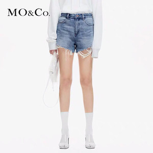 MOCO高腰chic纯棉牛仔短裤女2019新款春装显瘦MAI