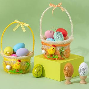复活节彩蛋儿童手工制作材料包手绘画涂色鸡蛋玩具卡通泡沫蛋