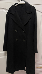三彩黑色宽松中长款双面呢大衣（51.8%棉羊毛哦） 只穿过一