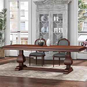 美式复古实木做旧餐桌长方形欧式乡村茶桌简约原木长桌法式会议桌