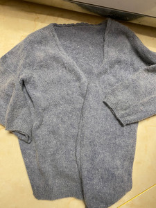 灰色中袖开衫，手工编织，妈妈手打毛衣