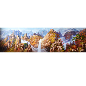 有合影朝鲜油画5米 崔永民 一级《金刚山瀑布》客厅装饰画gg01