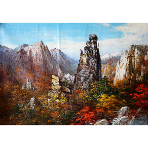 珍藏级朝鲜油画 人民艺术家刘兴燮《金刚山鬼面岩》带合影高端