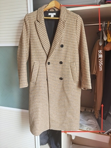 HM，H&M女式长款格子大衣，呢子大衣。尺寸155/88A。