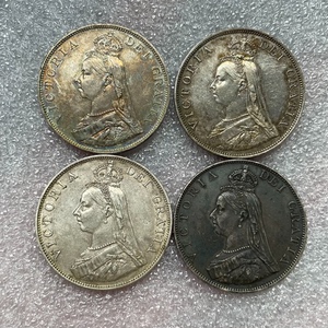 UNC英国维多利亚双弗洛林大银币1887、1889、1890