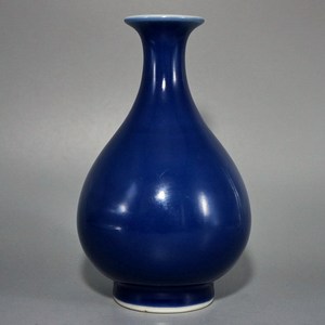 回流单色釉吉蓝赏瓶 蓝釉玉壶春瓶 瓷器花瓶瓷器摆件博古摆件