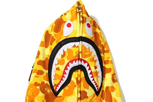 BAPE 21ss鲨鱼联名款绝地求生吃鸡橙迷彩卫衣连帽开衫外