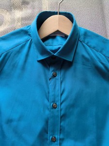 辛柏林 全新   100%高支棉短袖  蓝色  高端衬衫男装
