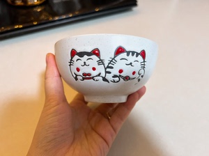 日式复古陶瓷手绘碗碟盘瓷丽皿福猫11cm碗家用餐具【全新】