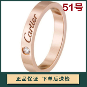 [9.9新]卡地亚Cartier女士18K玫瑰金窄版签名单钻戒指/尾戒51号