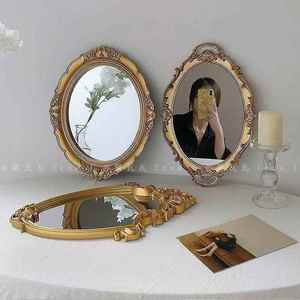 法式欧风复古Vintag宫廷浮雕金色异型镜子化妆镜装饰挂镜墙面拍照