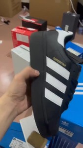 全新Adidas/阿迪Superstar黑金贝壳头厚底鞋黑色