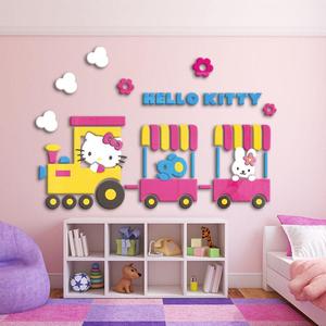 创意小猫咪卡通动漫小火车亚克力3D立体墙贴儿童房幼儿园墙壁装饰