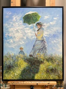 纯手绘油画 临摹莫奈印象画撑伞的女人50×60厘米，餐厅书房