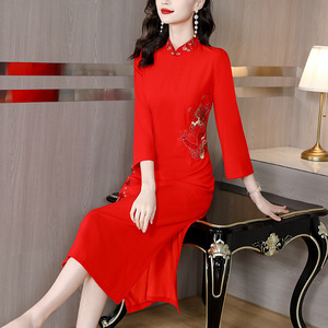 品质保证复古旗袍年轻款气质民国优雅中式夏改良版中年女装连衣裙