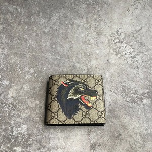 #Gucci/古驰 GUCCI狼头棕满印折叠钱包，成色很新，