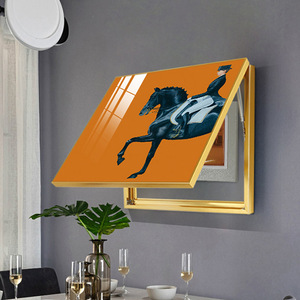 现代轻奢电表箱装饰画橙色骑士马遮挡电闸盒客厅挂画北欧餐厅壁画