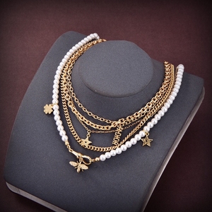 Dior迪奥多层珍珠金属条状项链