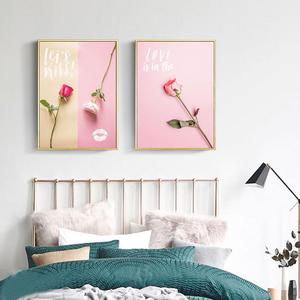 北欧风格卧室床头装饰画客厅背景墙挂画简约现代浪漫温馨玫瑰粉色