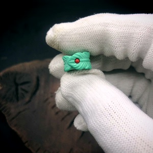 绿松石雕刻羽毛扣子卡环，镶嵌南红，搭配星月菩提百香籽椰蒂文玩