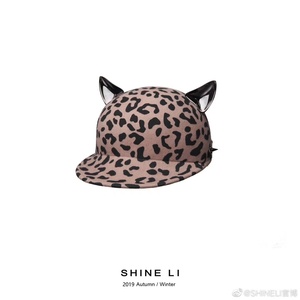 SHINE LI 豹纹耳朵帽，送同款豹纹全新丝巾