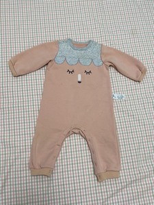 90码巴拉巴拉婴幼儿连体长袖加厚保暖加绒连体爬行衣，藕粉色连