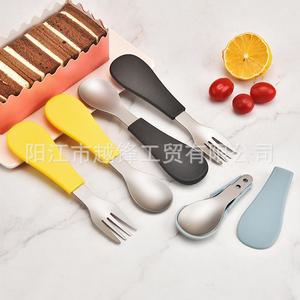 304不锈钢折叠叉子勺子便携式收纳外带餐具套装户外露营旅行叉勺