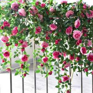 仿真玫瑰花假花藤条装饰吊花墙面挂墙壁客厅吊篮绿植塑料藤蔓植物