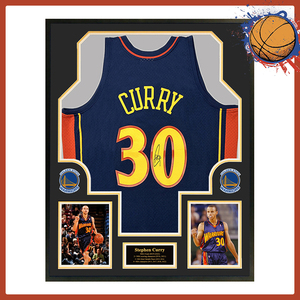 库里Curry签名勇士新秀复古款球衣 珍藏纪念礼物附证书带装裱