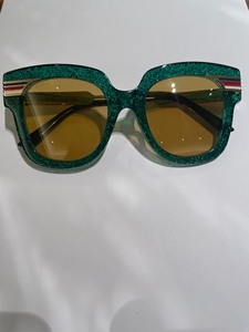 GUCCI 绿色细闪眼镜框茶色镜片偏光太阳镜 正品！正品！正