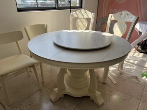 《样板处理》大理石岩板实木圆桌椅组合1.3米直径 台面颜色可