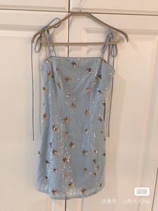 度假吊带连衣裙2020澳洲小众重工蓝色星星亮片礼服连衣裙
