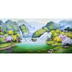 朝鲜油画拍卖 宽1.6米 尹洪哲 功勋艺术家《金刚山瀑布》bn503