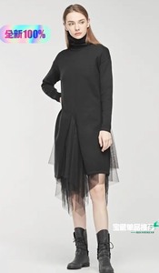 圣迪奥新款秋冬季黑色气质时尚吊带两件套长袖连衣裙